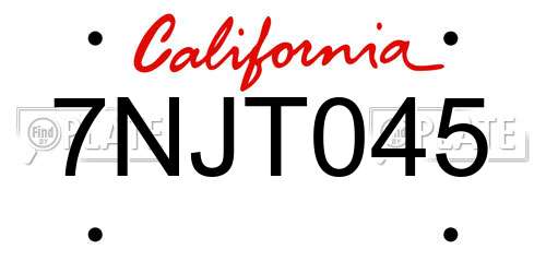 7NJT045 California License Plate