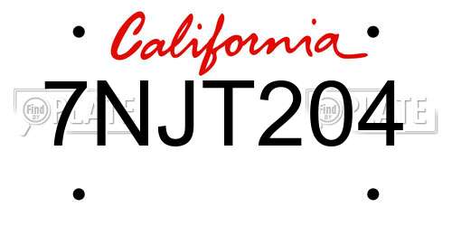 7NJT204 California License Plate