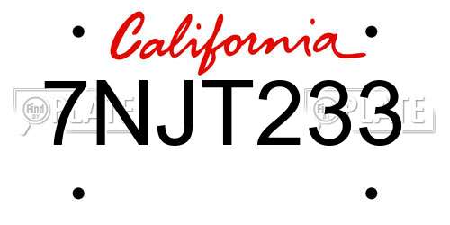 7NJT233 California License Plate