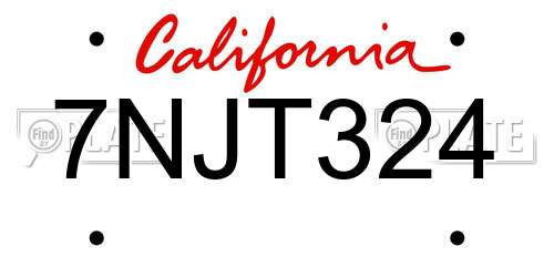 7NJT324 California License Plate