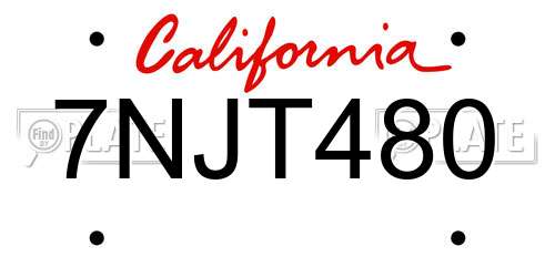 7NJT480 California License Plate