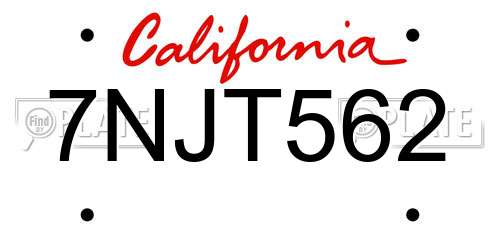 7NJT562 California License Plate