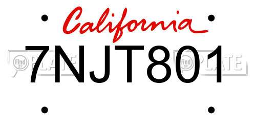 7NJT801 California License Plate