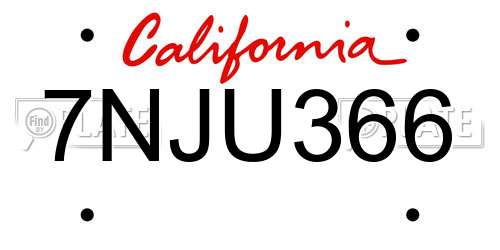 7NJU366 California License Plate