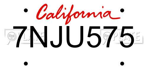 7NJU575 California License Plate