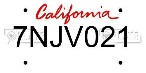 7NJV021 California License Plate