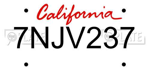 7NJV237 California License Plate