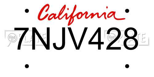 7NJV428 California License Plate