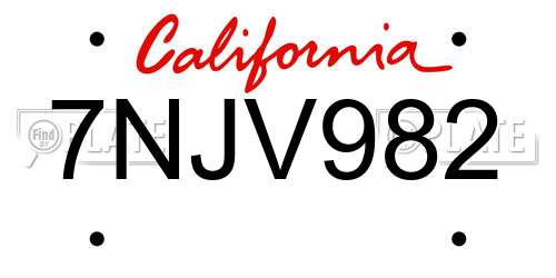 7NJV982 California License Plate