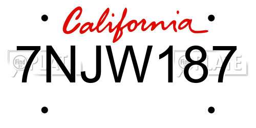 7NJW187 California License Plate