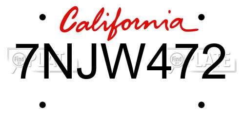 7NJW472 California License Plate