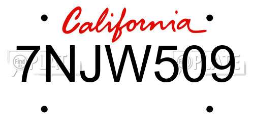 7NJW509 California License Plate