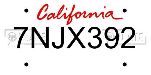 7NJX392 California License Plate