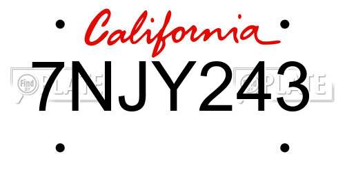 7NJY243 California License Plate