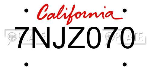7NJZ070 California License Plate