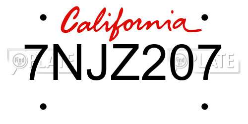 7NJZ207 California License Plate