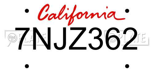 7NJZ362 California License Plate