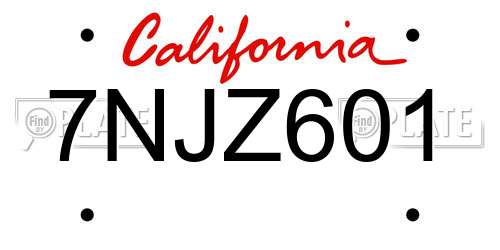 7NJZ601 California License Plate