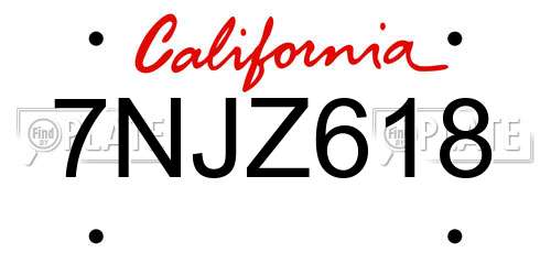 7NJZ618 California License Plate