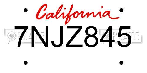 7NJZ845 California License Plate
