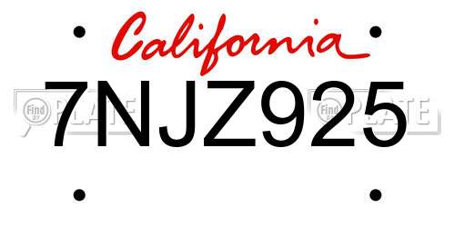7NJZ925 California License Plate
