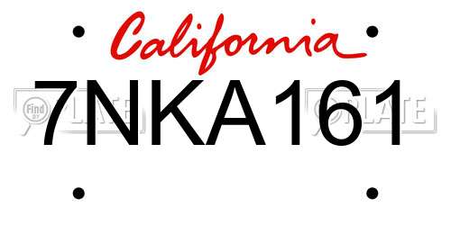 7NKA161 California License Plate