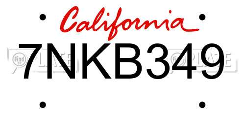 7NKB349 California License Plate