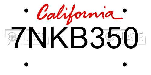 7NKB350 California License Plate