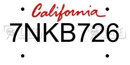 7NKB726 California License Plate
