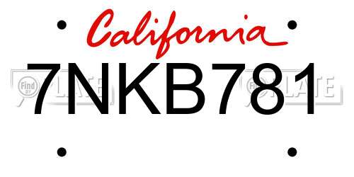 7NKB781 California License Plate