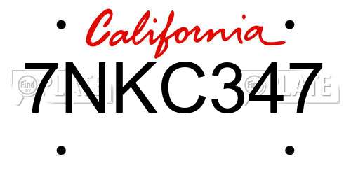 7NKC347 California License Plate