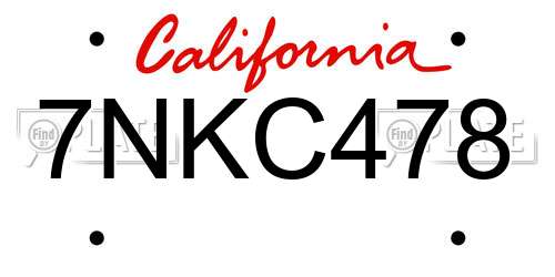 7NKC478 California License Plate