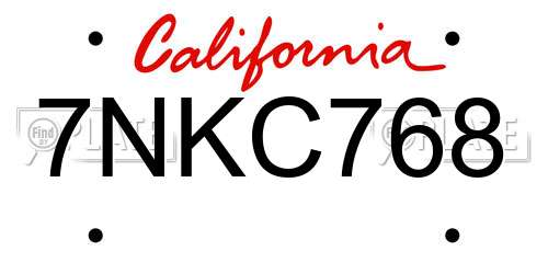 7NKC768 California License Plate