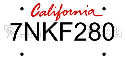 7NKF280 California License Plate