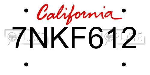 7NKF612 California License Plate