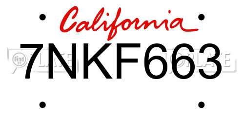 7NKF663 California License Plate
