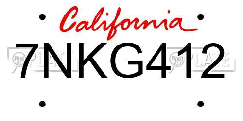 7NKG412 California License Plate