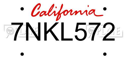 7NKL572 California License Plate