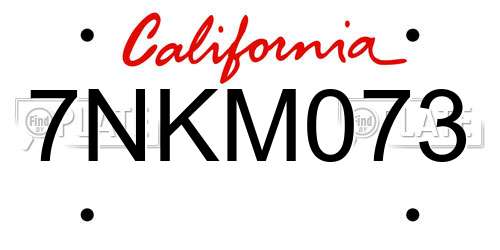 7NKM073 California License Plate