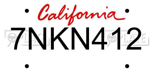 7NKN412 California License Plate