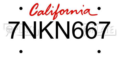7NKN667 California License Plate