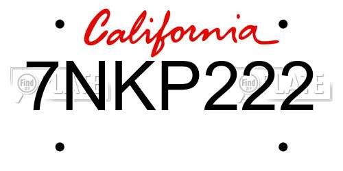 7NKP222 California License Plate