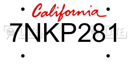 7NKP281 California License Plate
