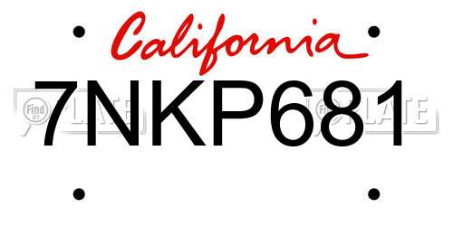 7NKP681 California License Plate