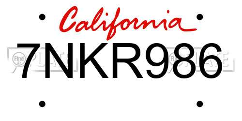 7NKR986 California License Plate