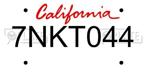 7NKT044 California License Plate