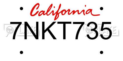 7NKT735 California License Plate