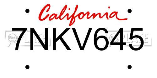 7NKV645 California License Plate