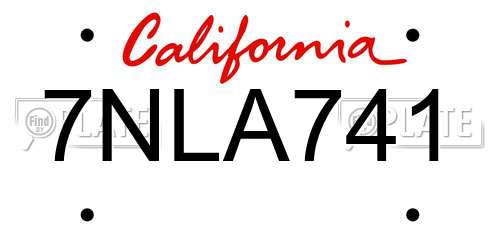 7NLA741 California License Plate