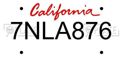 7NLA876 California License Plate